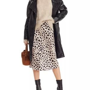 Aqua Satin Leopard Midi Skirt